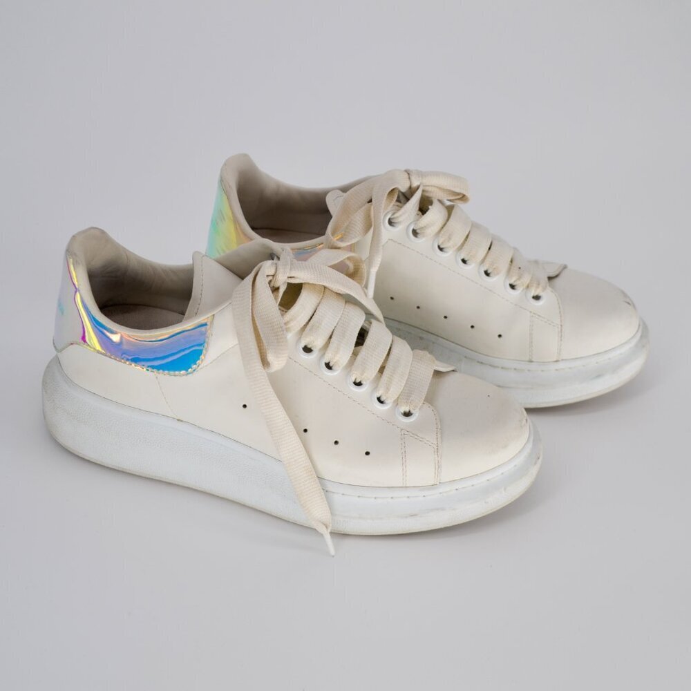 Alexander McQueen Oversized Sneakers White Leather Holographic Women's 37 6.5